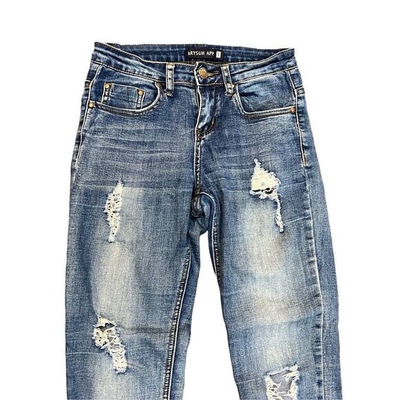 ARYSUH APPL Distressed Denim Jeans Tapered Fit Size 1 - Picture 2 of 4